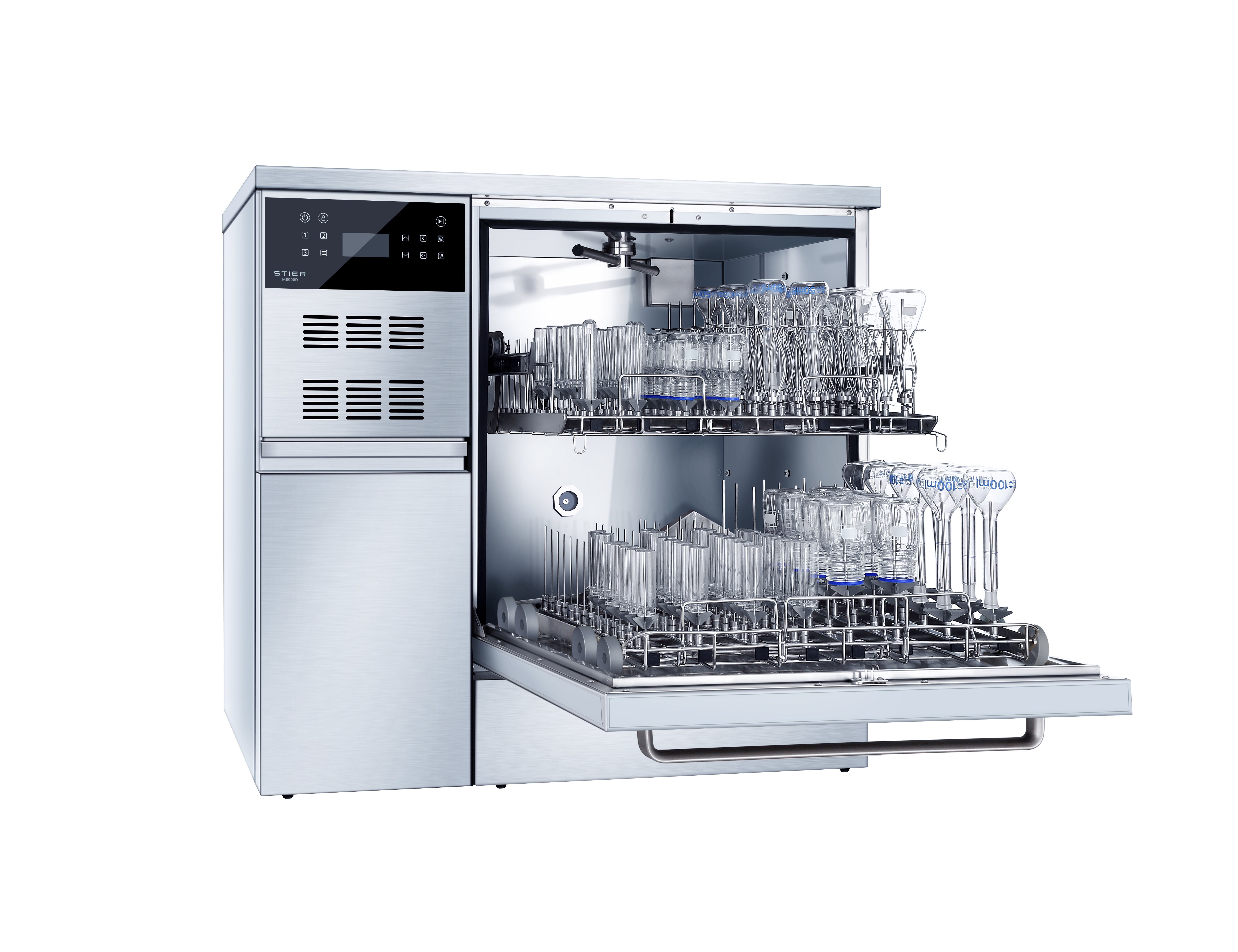 How do laboratory machines clean glassware?